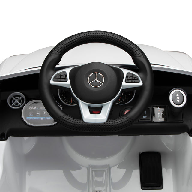 Licensed Benz, 12V kids Ride On Electric Car for Ages 3-6, LED Head Lights, Safe Belt, Double Doors, 2 Speeds, Gift -White