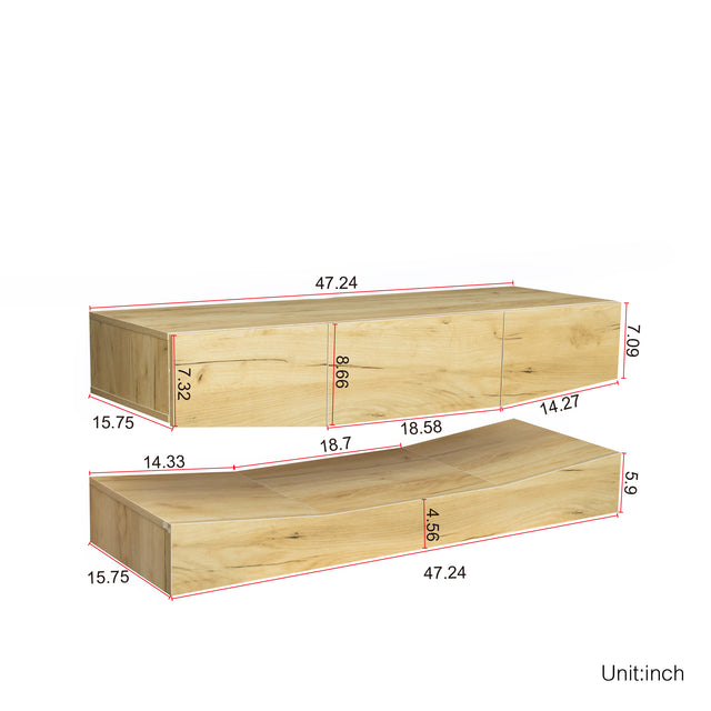 MDF UP And Down WALL-MOUNTED TV Cabinet With Three Drawers & LED Lights,OAK