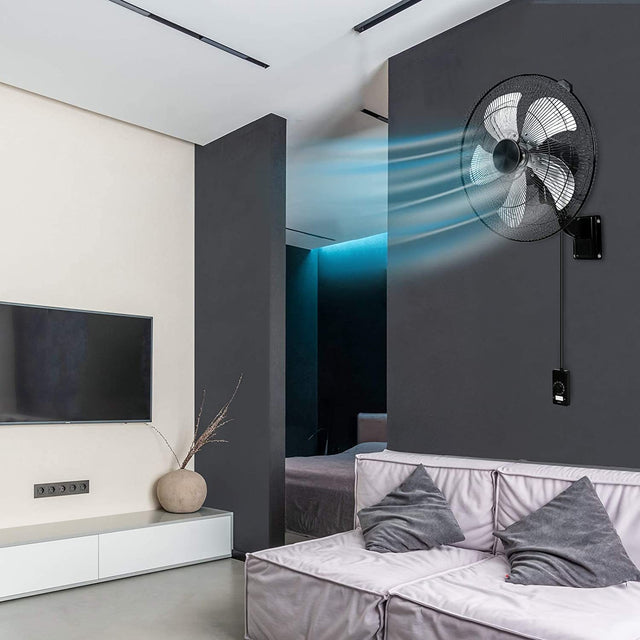 HealSmart 18 Inch Household Commercial Wall Mount Fan, 90 Degree Horizontal Oscillation, 5 Speed Settings, Black, 1-Pack