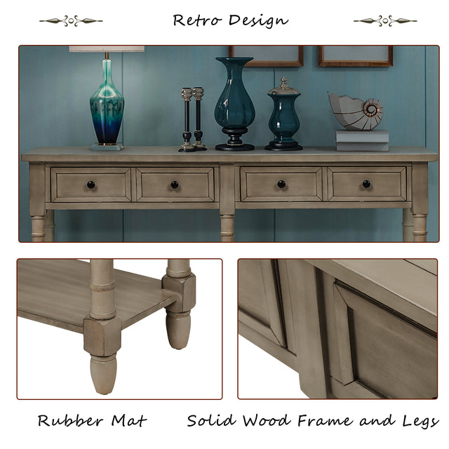 TREXM Console Table Sofa Table Easy Assembly with Two Storage Drawers and Bottom Shelf for Living Room, Entryway (Grey Wash)