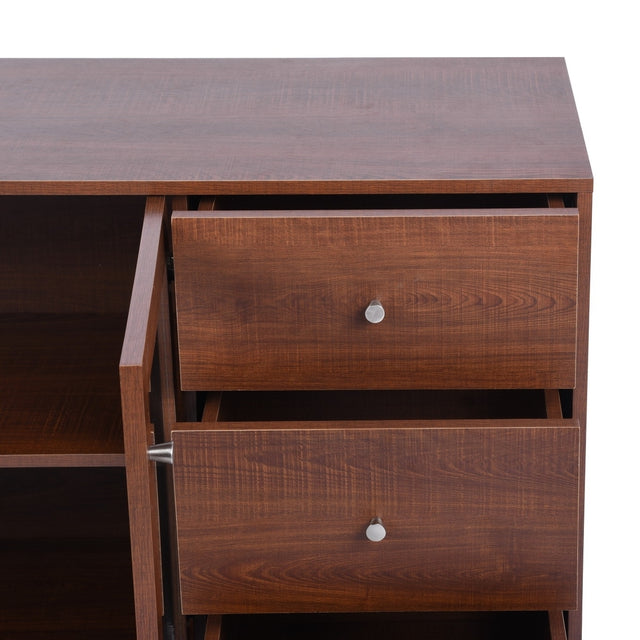 48.8" Sideboard with 2 Glass Door Cabinet 3 Drawer , brown