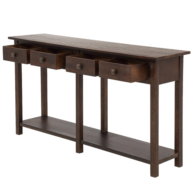 TREXM Rustic Brushed Texture Entryway Table Console Table with Drawer and Bottom Shelf for Living Room（Espresso）