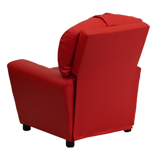 Contemporary Red Vinyl Kids Recliner with Cup Holder