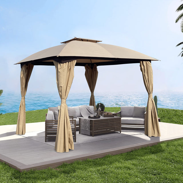 10x10 Ft Outdoor Patio Garden Gazebo Canopy, Outdoor Shading, Gazebo Tent With Curtains