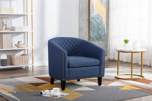 COOLMORE accent Barrel chair living room chair with nailheads and solid wood legs  Black  Navy  Linen