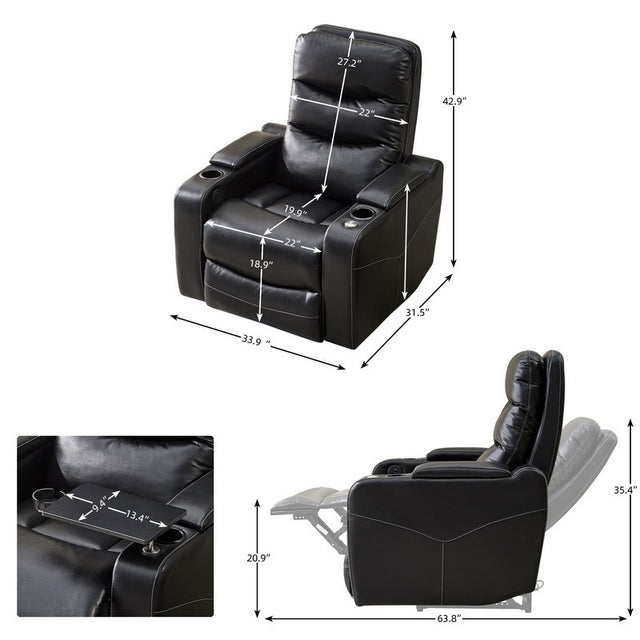 Power recliner with writing board, LED strip, drawers, USB PORT