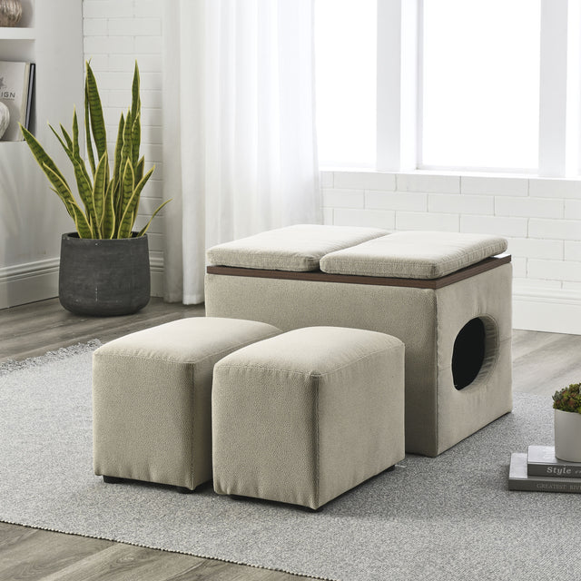 [Video] Welike Waterproof, oil-proof, scratch-proof 25"W Modern design hollow storage ottoman, upholstery, coffee table, two small footstools, easy storage and wide use