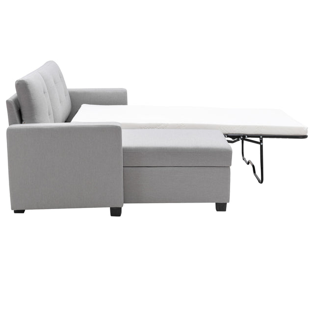 78.3" Convertible Sleeper Sofa Bed,Linen Pull Out Couch with Storage Chaise,Sleeper Counch with Memory Foam Mattress for  Small Space Living Room Bedroom Office,Light Gray