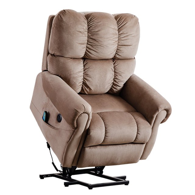 Electric lift recliner with heat therapy and massage, suitable for the elderly, heavy recliner, with modern padded arms and back, camel