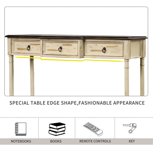 TREXM Console Table Sofa Table with Drawers for Entryway with Projecting Drawers and Long Shelf (Beige)