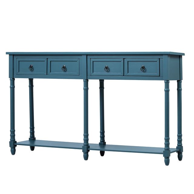 TREXM Console Table Sofa Table with Drawers and Long Shelf Rectangular Living Room Table Solid Wood (Antique Navy)