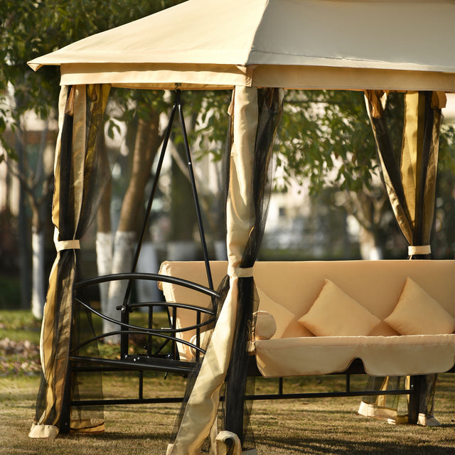 [VIDEO provided] U_STYLE 8.9 Ft. W x 5.9 Ft. D Outdoor Gazebo with Convertible Swing Bench, Double Roof Soft Canopy Garden Backyard Gazebo with Mosquito Netting Suitable for Lawn, Garden, Backyard
