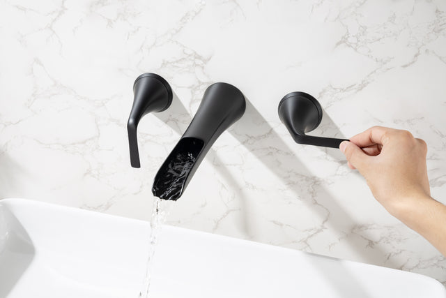 Wall Mounted Bathroom Sink Faucet with Double Lever Handles Vessel Lavatory Basin Mixer Tap,Rough-in Valve