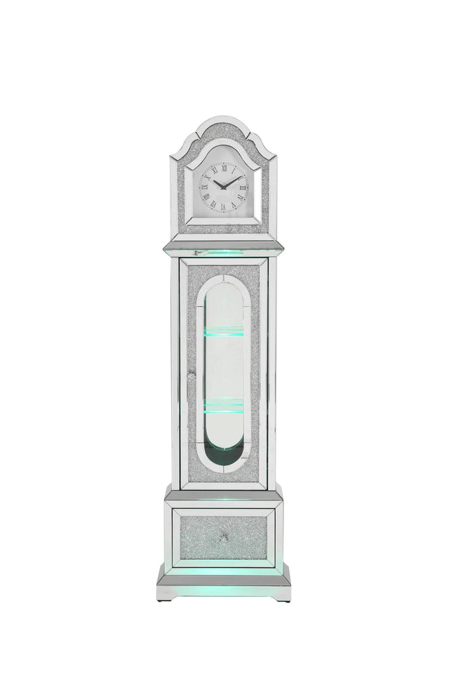 ACME Noralie GRANDFATHER CLOCK W/LED Mirrored & Faux Diamonds AC00347