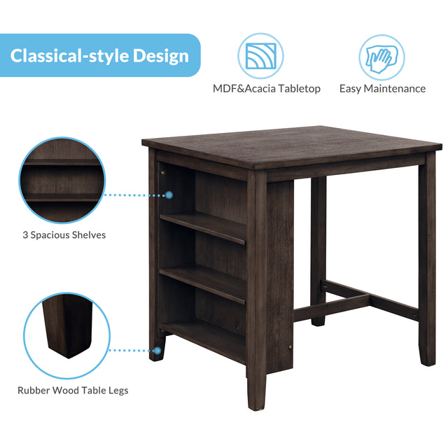 TOPMAX 3 Piece Dining Table with Padded Stools, Table Set with Storage Shelf,Brown