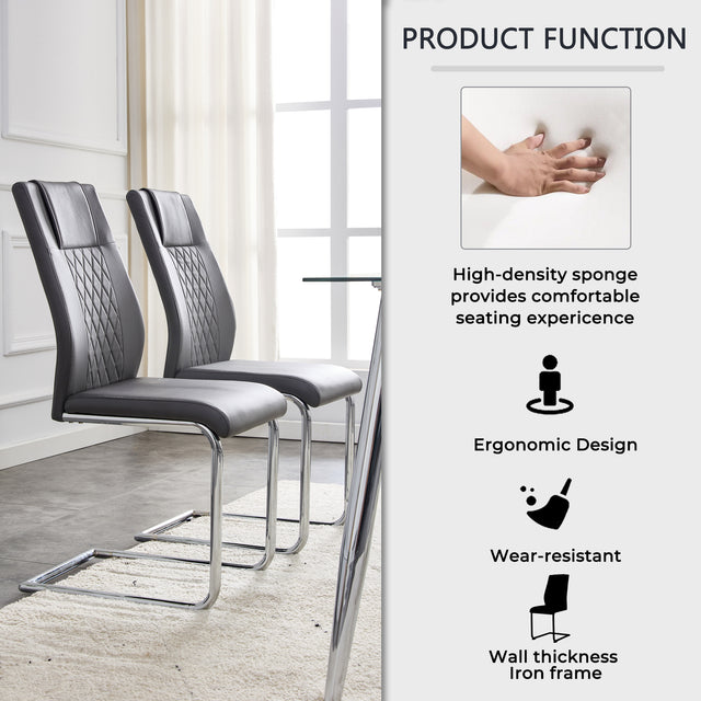 Modern Dining Chairs with Faux Leather Padded Seat Dining Living Room Chairs Upholstered Chair with Metal Legs Design for Kitchen, Living, Bedroom, Dining Room Side Chairs Set of 2 (grey+PU Leather)