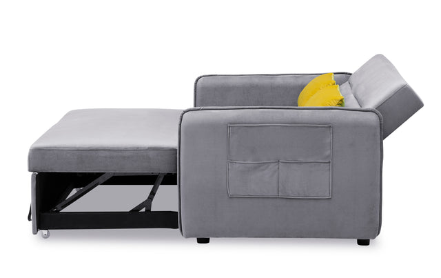 2120 Sofa Pull Out Bed Included Two Pillows 54" Grey Velvet Sofa for Small Spaces