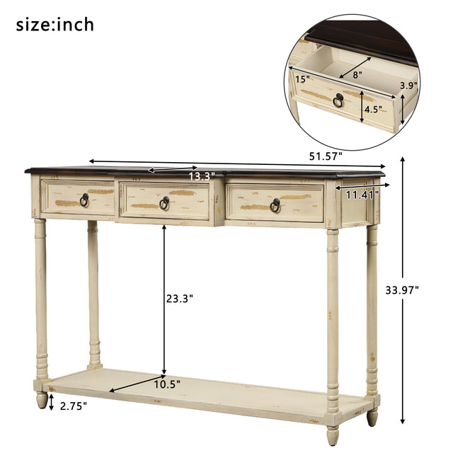 TREXM Console Table Sofa Table with Drawers for Entryway with Projecting Drawers and Long Shelf (Beige)