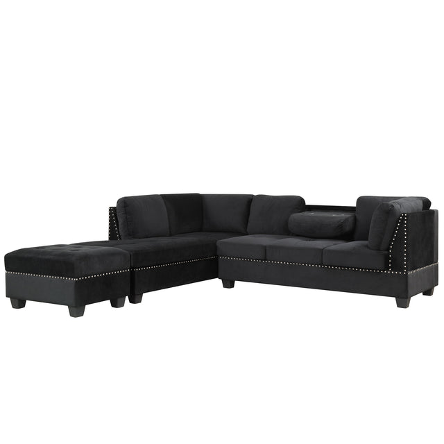 104.5" Reversible Sectional Sofa Space Saving with Storage Ottoman Rivet Ornament L-shape Couch for Small or Large Space Dorm Apartment,Black(旧SG000406AAA)