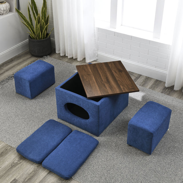 [Video] Welike 25"W Modern design hollow storage ottoman, upholstery, coffee table, two small footstools, easy storage and wide use