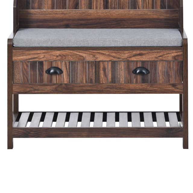 U-Can Hall Tree with 4 Hooks and Hinged Lid, Coat Hanger, Entryway Bench, Storage Bench, 3-in-1 Design, 69INCH, for Entrance, Hallway (Tiger)