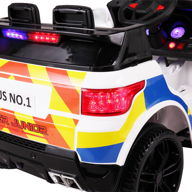 12V Kid Ride on Police Car with Parental Remote Control, Battery Powered Electric Truck with Siren, Flashing Lights, Music, Spring Suspension, White