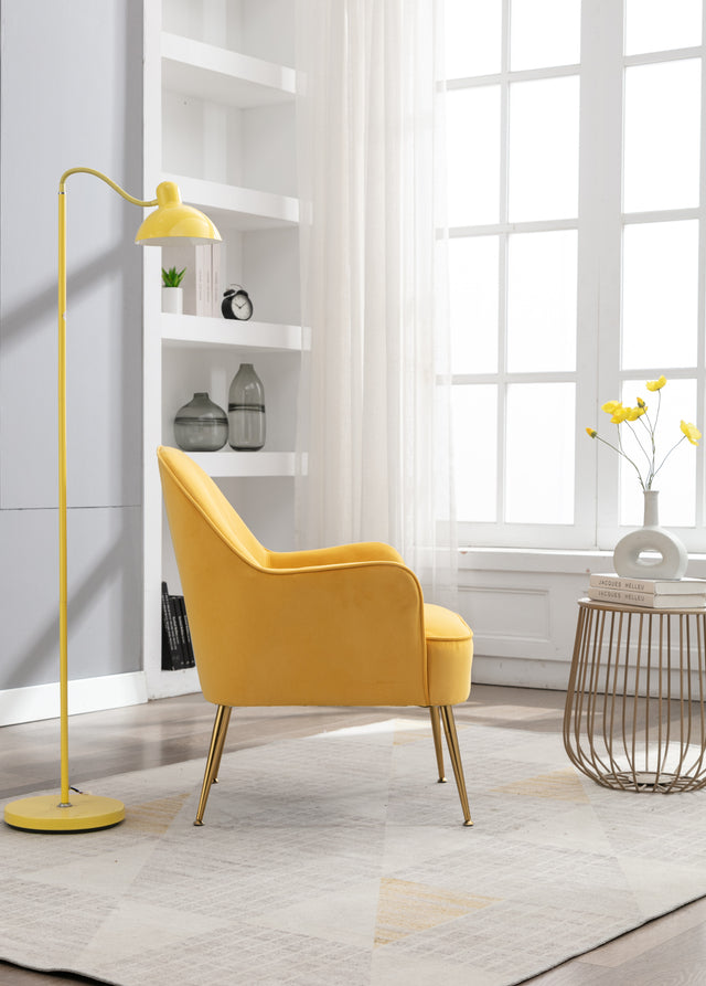 Modern Ergonomics Soft Velvet Fabric Material Accent Chair With Gold Legs And Adjustable Feet Screws For Indoor Home Living Room,Yellow