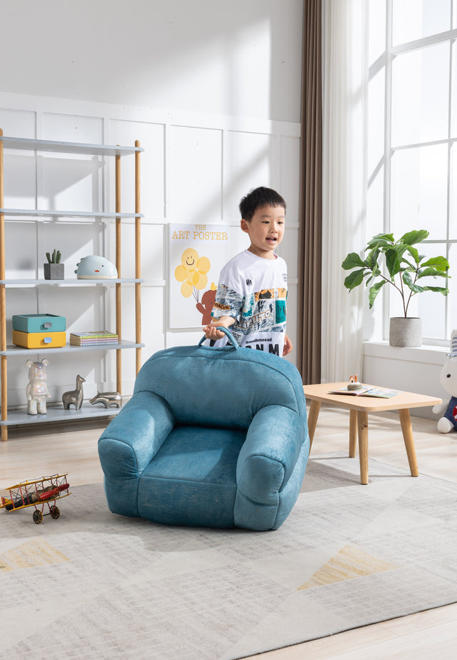 Kid's Bean Bag Chair Velvet Fabric Memory Sponge Stuffed Bean Bag Chair For Children,Blue