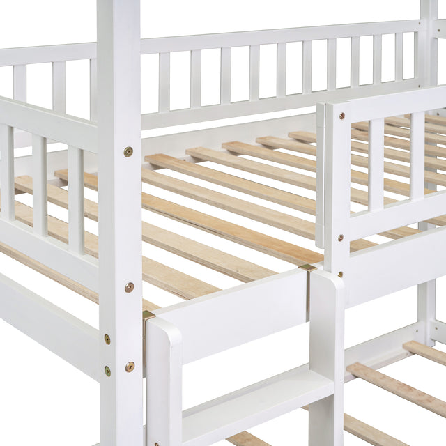 Twin Over Twin Bunk Bed with Drawers and Slide, House Bed with Slide,White(OLD SKU :LT000215AAK)