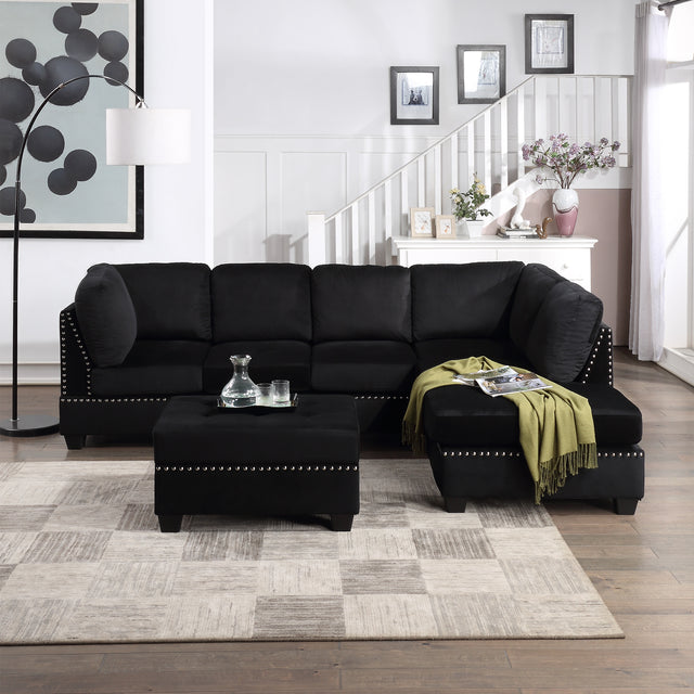 104.5" Reversible Sectional Sofa Space Saving with Storage Ottoman Rivet Ornament L-shape Couch for Small or Large Space Dorm Apartment,Black(旧SG000406AAA)