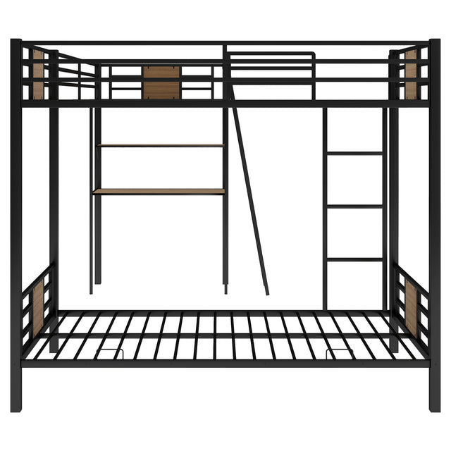 L-Shaped Twin over Twin Bunk Bed with Twin Size Loft Bed with Desk and Shelf ,Brown