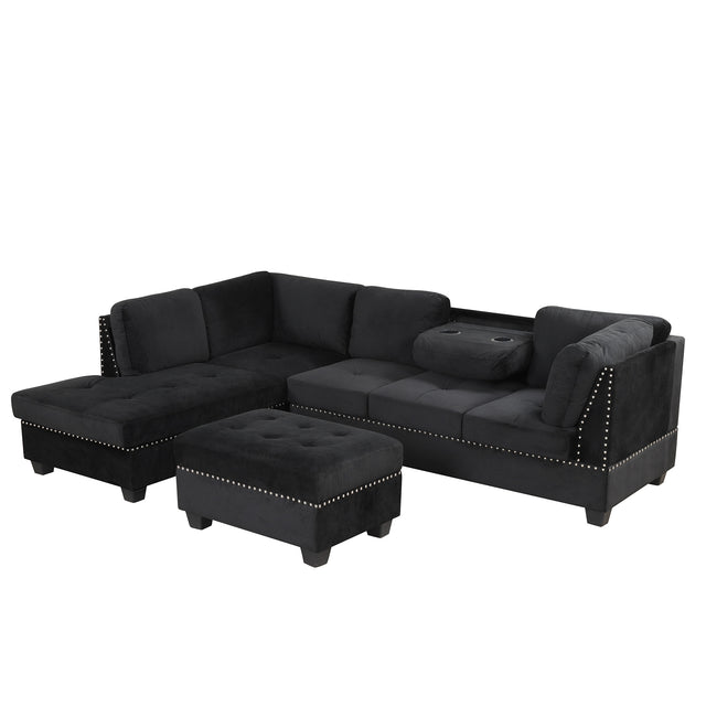 104.5" Reversible Sectional Sofa Space Saving with Storage Ottoman Rivet Ornament L-shape Couch for Small or Large Space Dorm Apartment,Black(旧SG000406AAA)