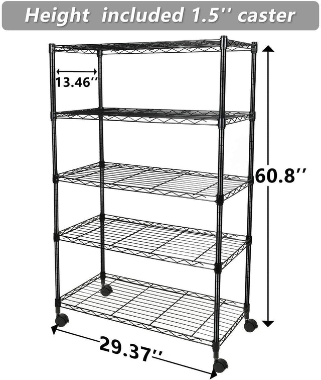 Simple Deluxe Heavy Duty 5-Shelf Shelving Unit, 29" D x 14"W x 61" H, 5 Tier, Black