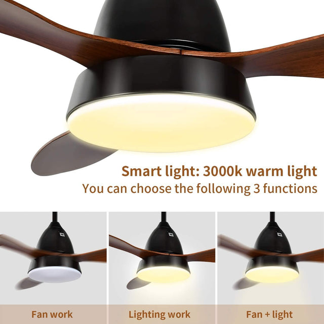 ANKEE Ceiling Fans, 52’’ Ceiling Fan with LED Frosted Light and Remote Control，Brushed Nickel Finish Blades for Living Room Kitchen Bedroom Dining Room, Brown-black