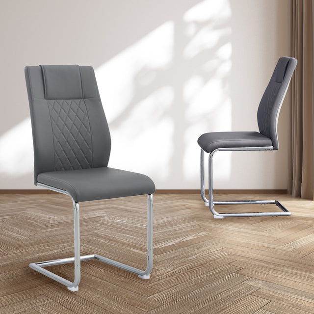 Modern Dining Chairs with Faux Leather Padded Seat Dining Living Room Chairs Upholstered Chair with Metal Legs Design for Kitchen, Living, Bedroom, Dining Room Side Chairs Set of 6 (Grey+PU Leather)