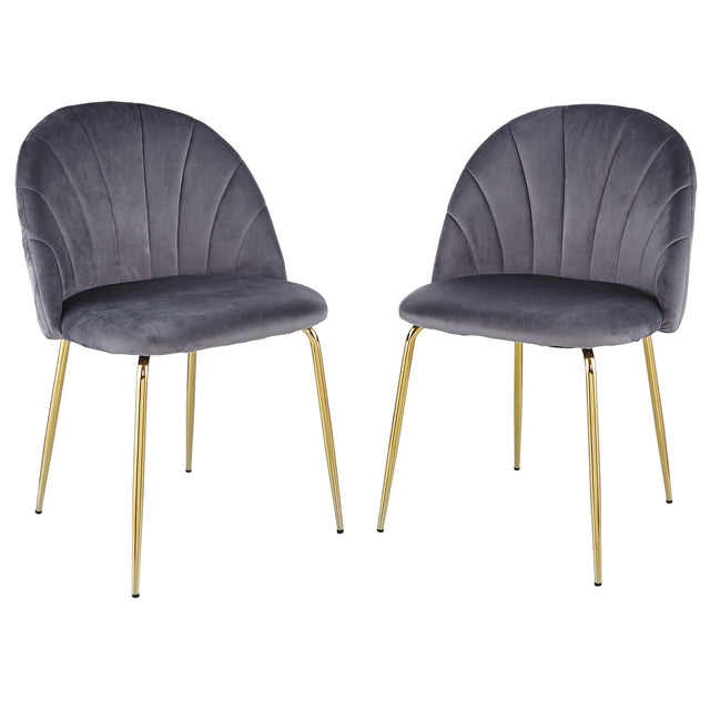 Modern  Grey  dining chair(set of 2 ) with iron tube golden legs, velvet cushions and comfortable backrest,(N.W 10.582 Ibs / 1piece ) suitable for dining room, living room, cafe, simple structure.