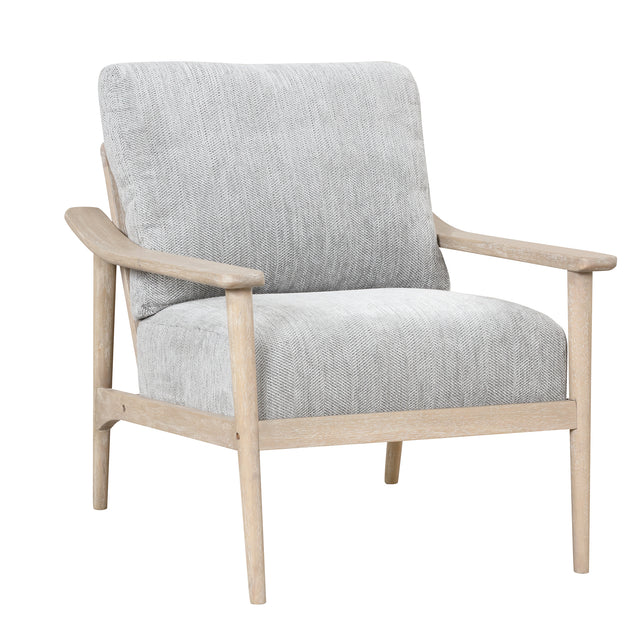 【EAT 3.10】Mid Century Modern Chair with Solid Wood Frame,Arm Chair with Vertical Slatted Back,Thick Pad Upholstered Accent Chair for Living Room, Bedroom, Belcony, Natural