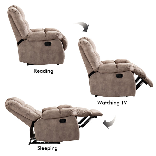 Recliner Chair Overstuffed, Manual Reclining Single Couch Wide Seat with Thickened Headrest and Back (Camel)