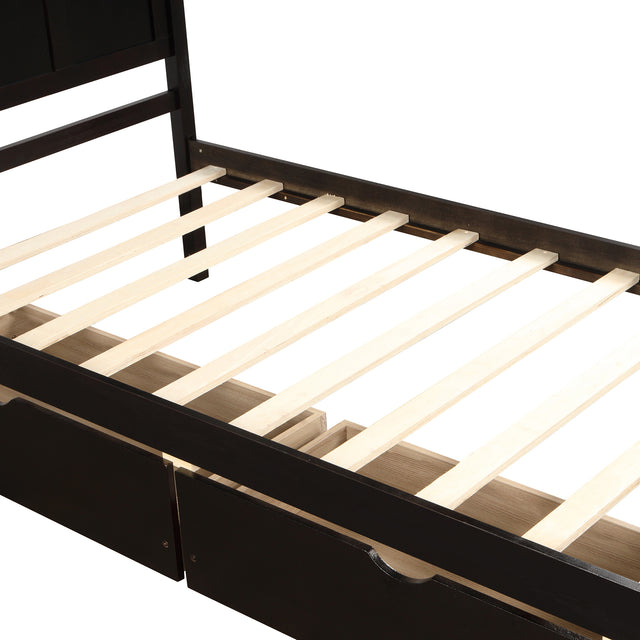 Platform Storage Bed, 2 drawers with wheels, Twin Size Frame, Espresso (New SKU：WF283062AAP)