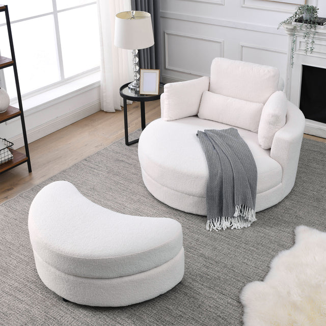 [Video] Welike Swivel Accent Barrel Modern Sofa Lounge Club Big Round Chair with Storage Ottoman Linen Fabric for Living Room Hotel with Pillows