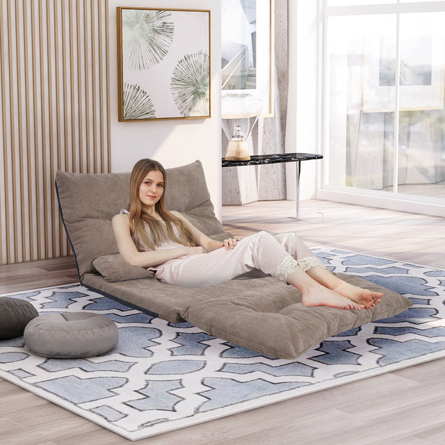 Orisfur. Lazy Sofa Adjustable Folding Futon Sofa Video Gaming Sofa with Two Pillows