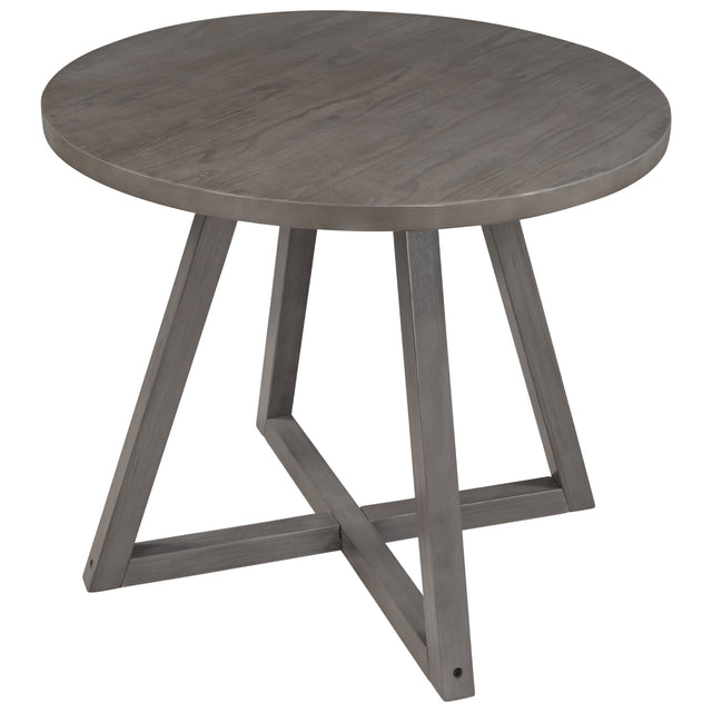 TOPMAX Mid-Century Wood Round Dining Table with X-shape Legs for Small Places, Gray