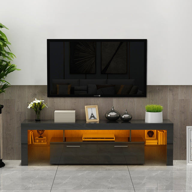 20 minutes quick assemble,Black morden TV Stand with LED Lights,high glossy front TV Cabinet,can be assembled in Lounge Room, Living Room or Bedroom,color:black