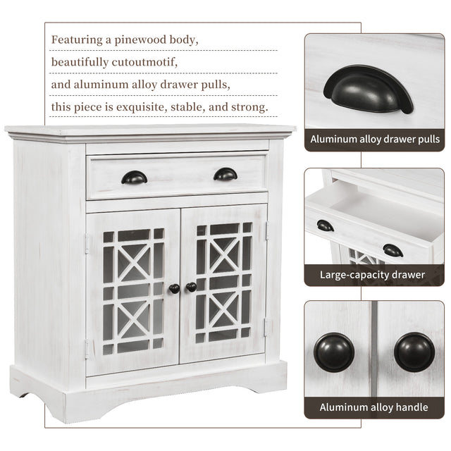 TREXM Retro Storage Cabinet wih Doors and Big Wood Drawer, Home Office Furniture Storage Chest, Vintage White