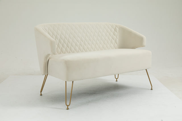 Twin Size Love seat Accent Sofa with Golden Metal Legs, Living Room Sofa with Tufted Backrest, 600 Pounds Weight Capacity