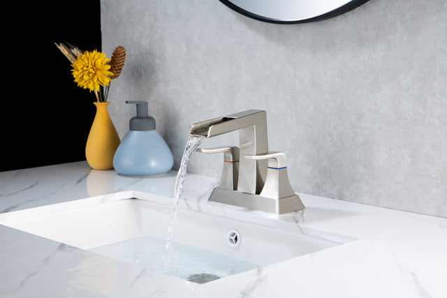 2-Handle Lavatory Faucet Brushed Nickel Bathroom Sink Faucet with Metal Pop-up Drain and Faucet Supply Lines