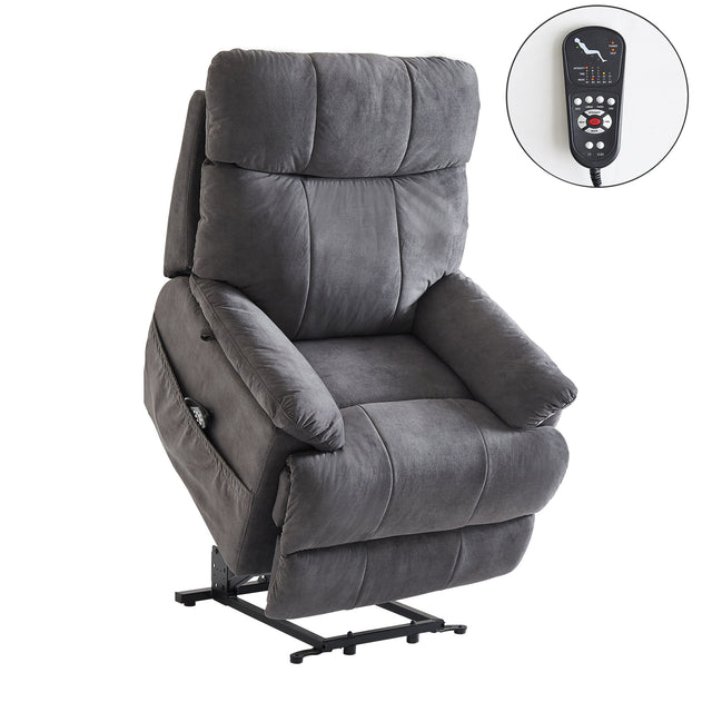 Large size Electric Power Lift Recliner Chair Sofa for Elderly, 8 point vibration Massage and lumber heat, Remote Control, Side Pockets, cozy fabric, overstuffed arm, heavy duty 230LB