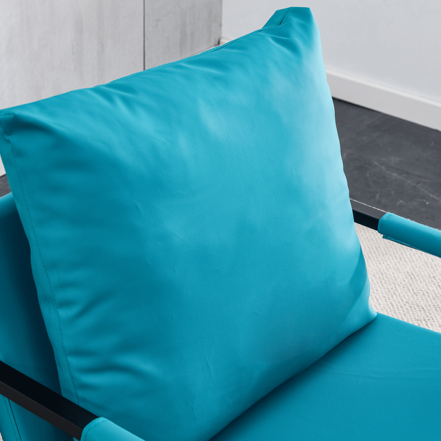 PU Leather Accent Arm Chair Mid Century Modern Upholstered Armchair with Metal Frame Extra-Thick Padded Backrest and Seat Cushion Sofa Chairs for Living Room ( Cyan PU Leather + Metal + Foam )