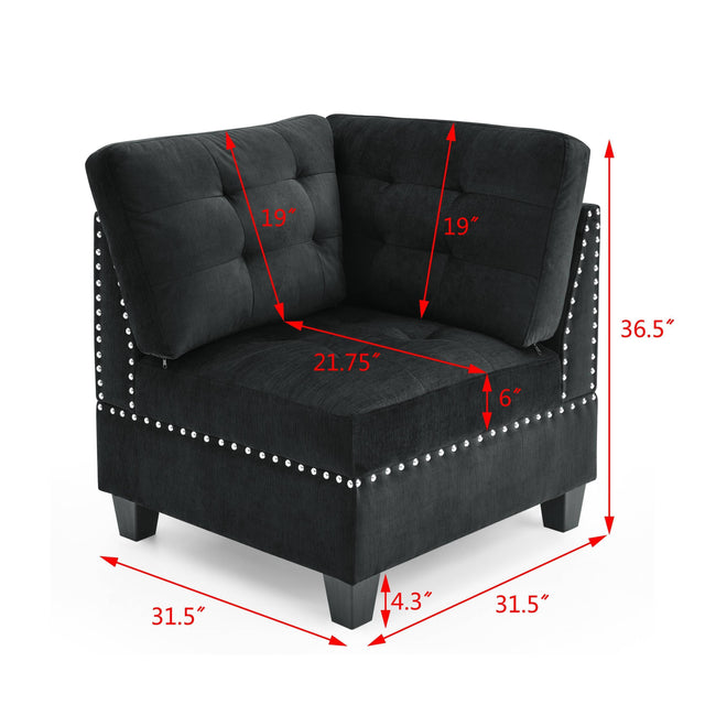 L shape Modular Sectional Sofa，DIY Combination，includes Three Single Chair and Three Corner ，Black Velvet.