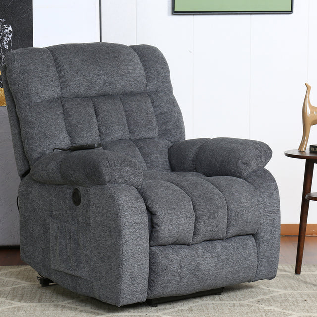 Electric lift recliner with heat therapy and massage, suitable for the elderly, heavy recliner, with modern padded arms and back, navy